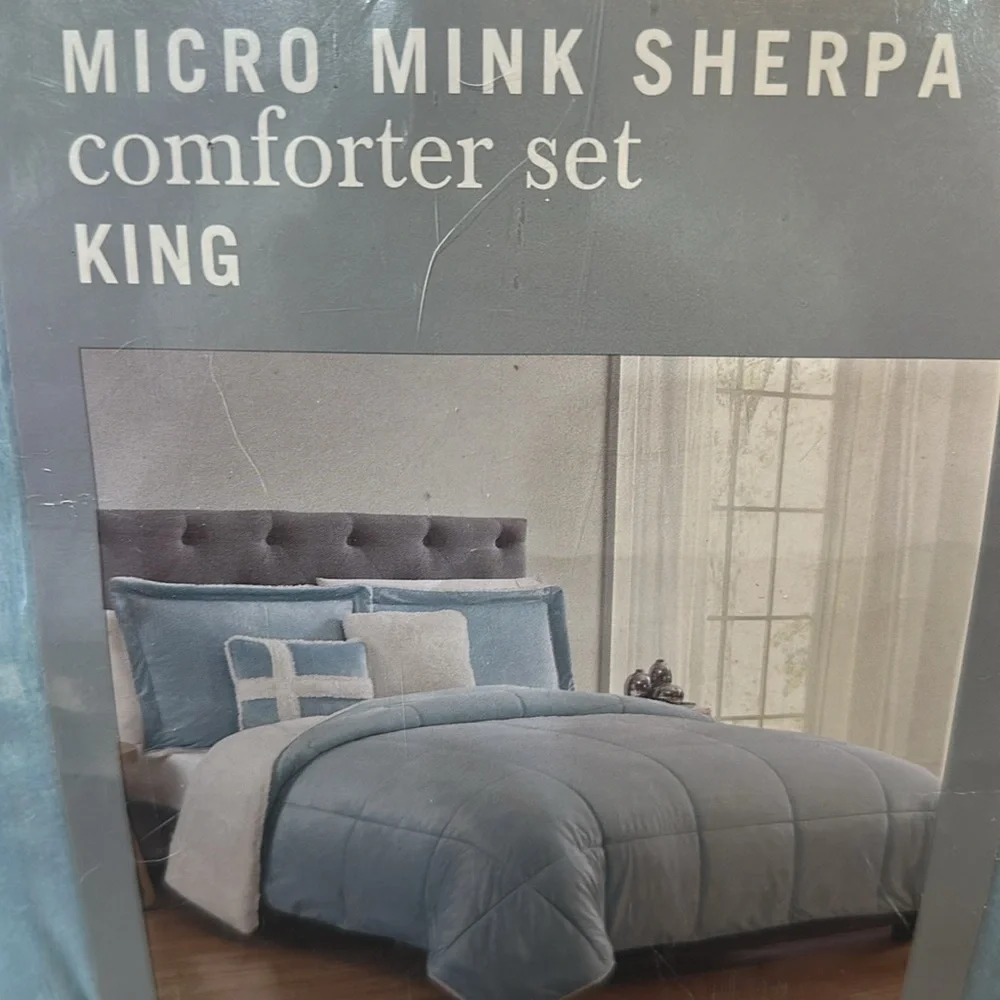 VCNY Home - KING micro mink Sherpa 5-piece comforter set - sky blue